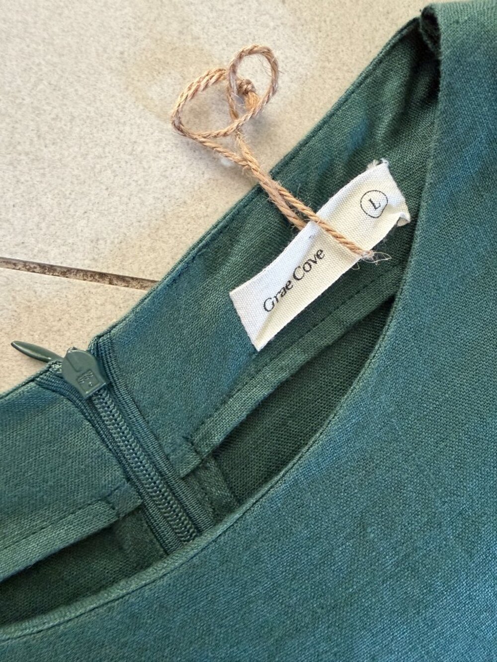 Grae Cove Emerald Green Tie Waist Linen Dress Large - Picture 2 of 8